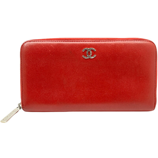 Chanel Logo CC, Red, Leather, wallet