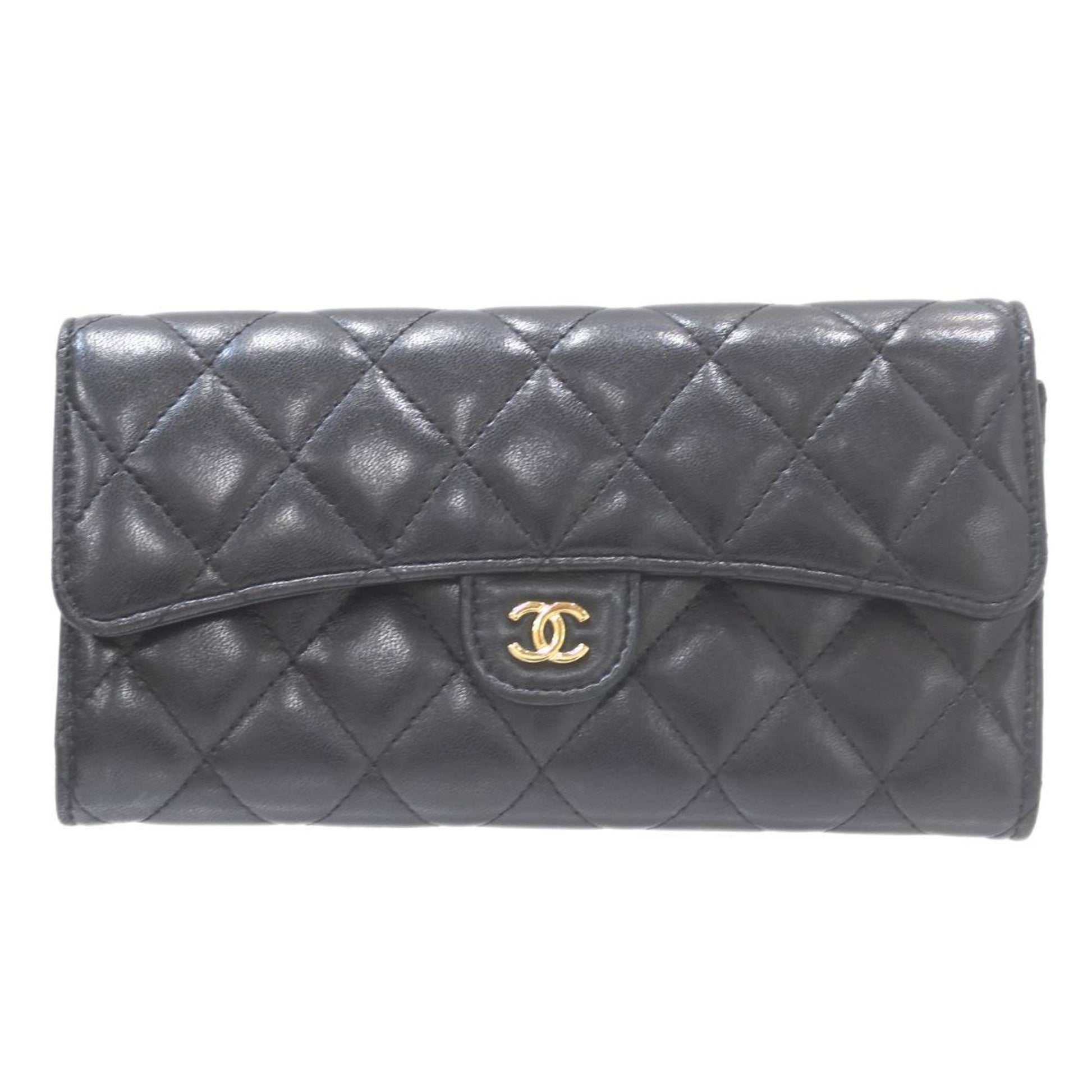 Chanel Matelassé, Black, Leather, wallet