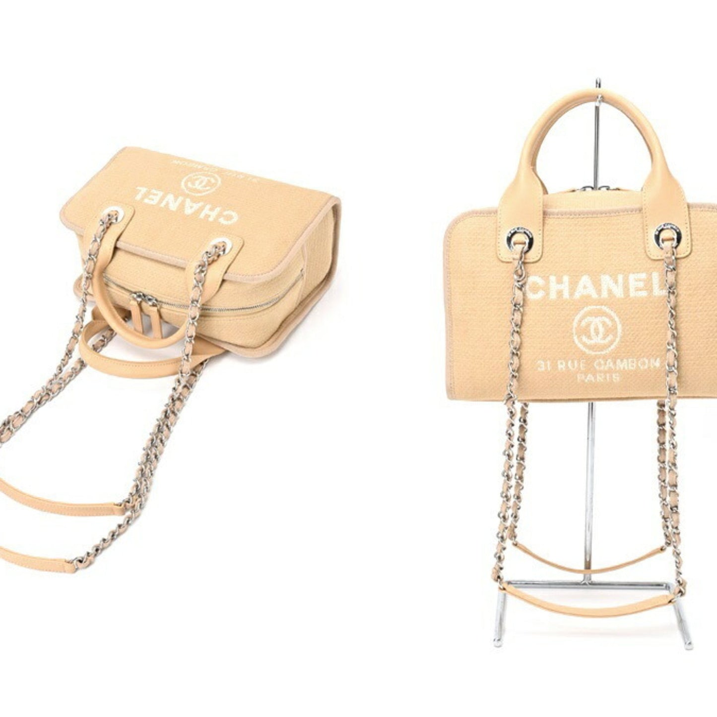 Chanel Deauville, Beige, Canvas, handbag