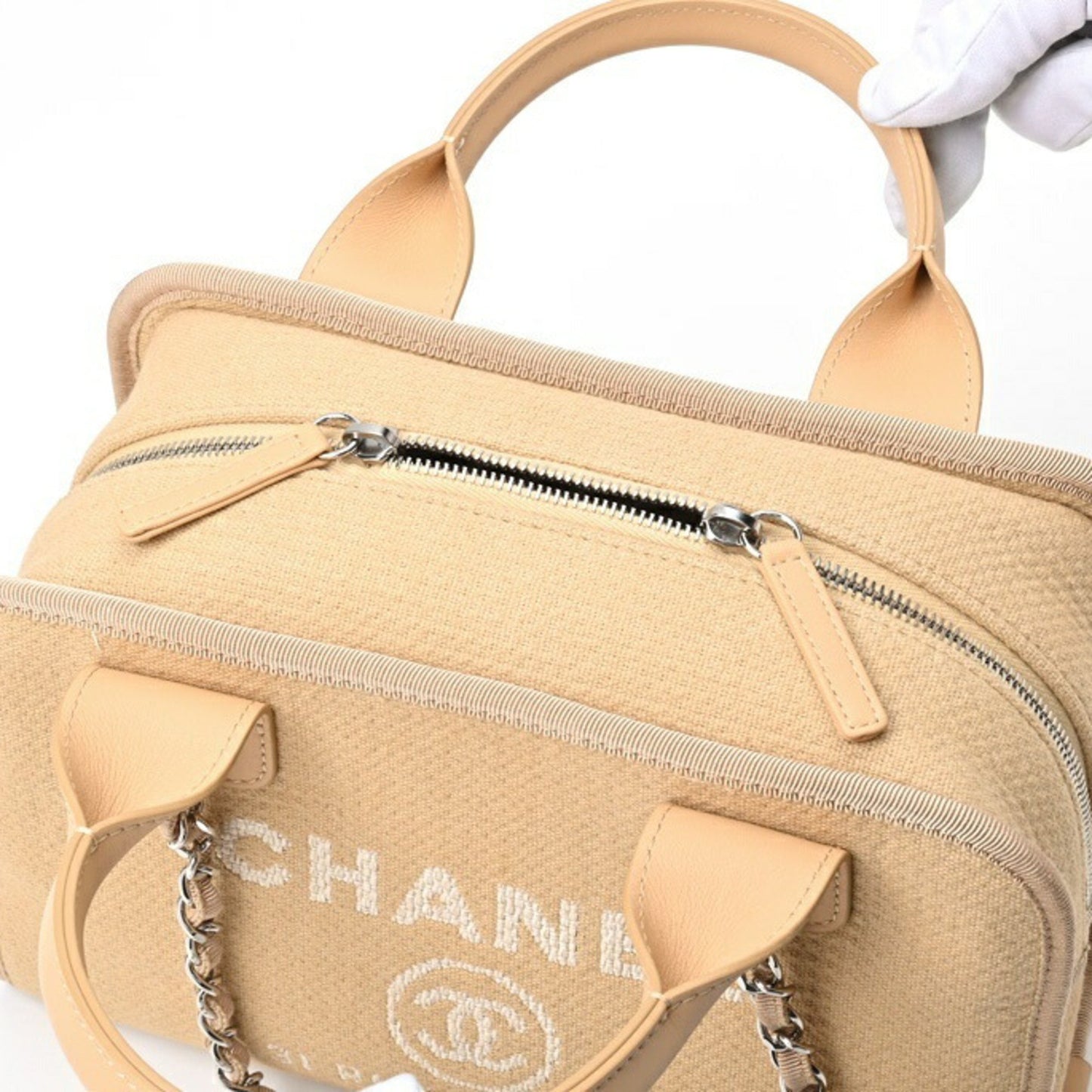 Chanel Deauville, Beige, Canvas, handbag