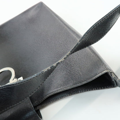 Salvatore Ferragamo Gancio Flap Hobo Leather, Black, Leather, Shoulder Bag