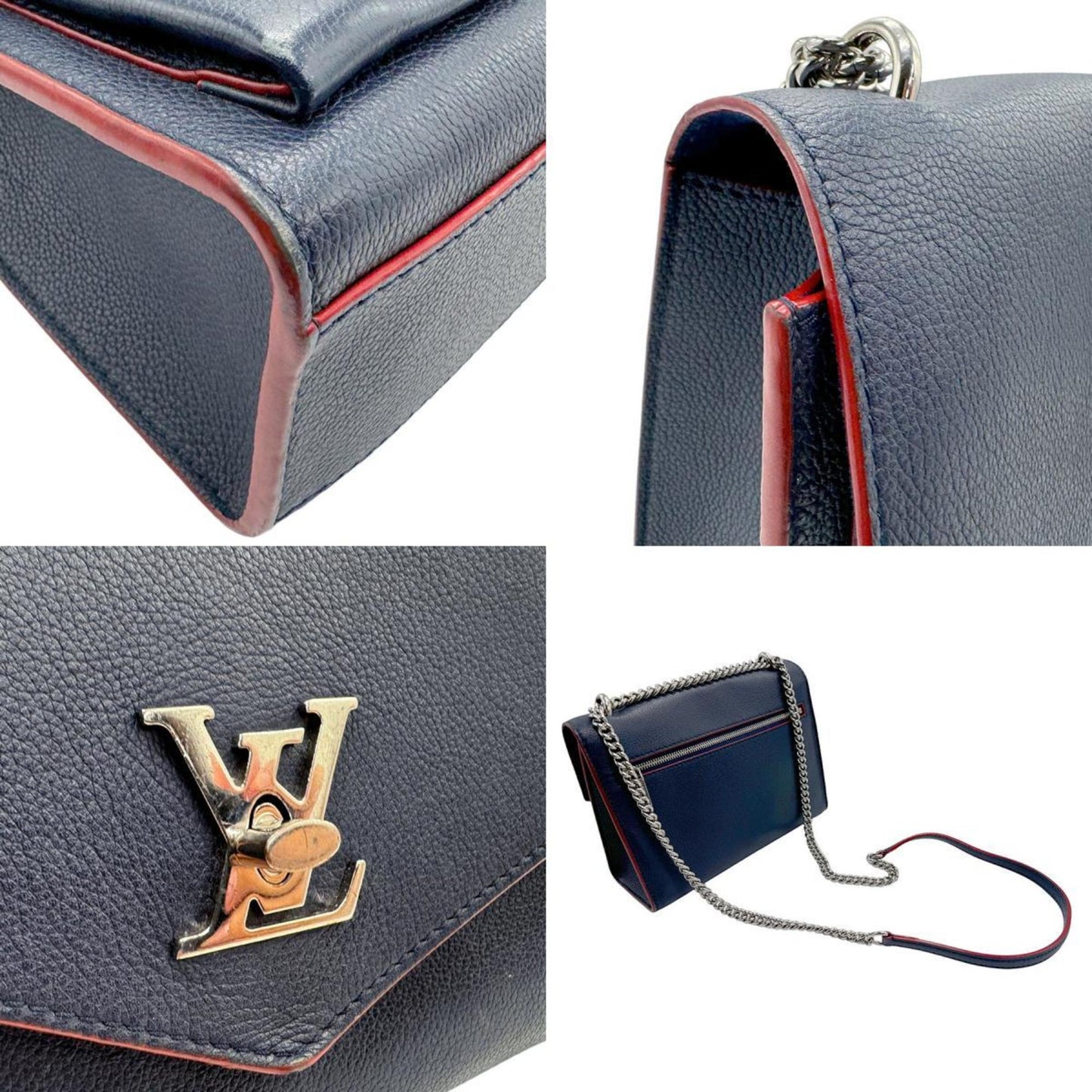 Louis Vuitton Mylockme, Navy, Leather, shoulder