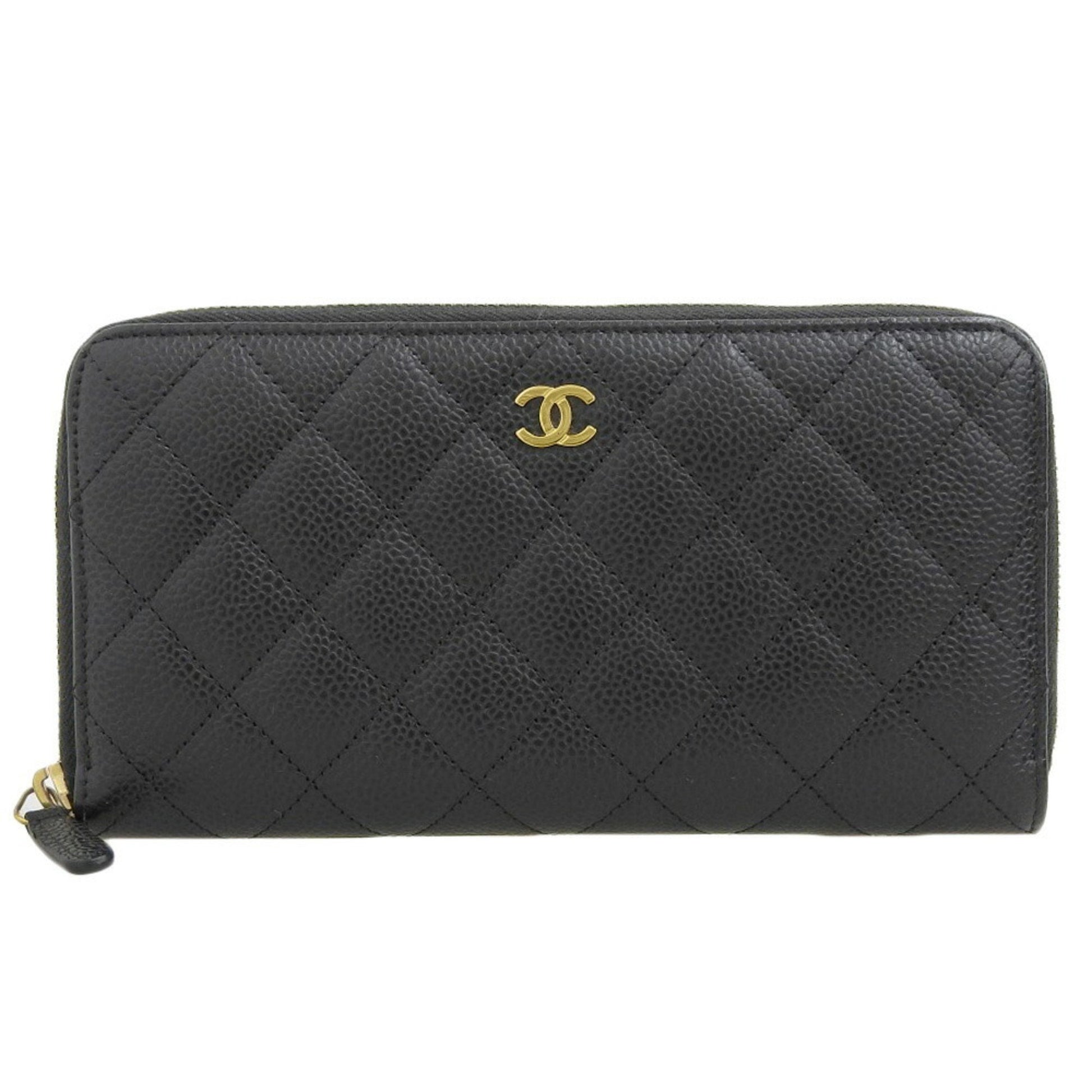 Chanel Coco Mark, Black, Leather, wallet