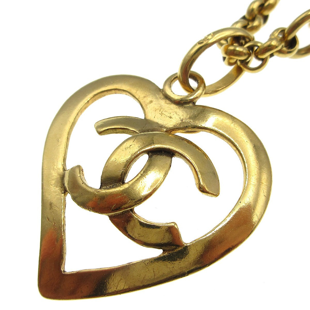 Chanel CC Heart Pendant Metal, Gold, Gold Plated, Necklace