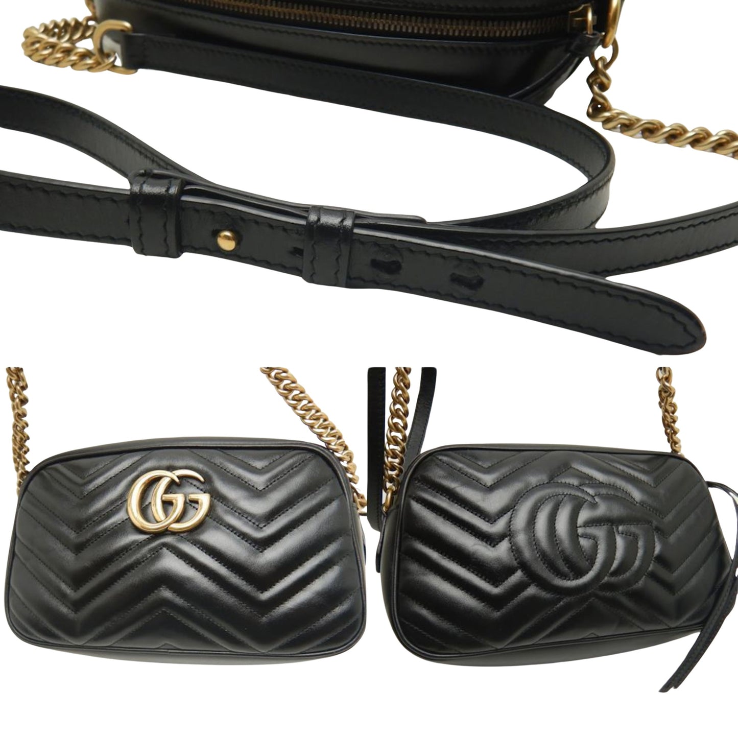 Gucci GG Marmont, Black, Leather, shoulder