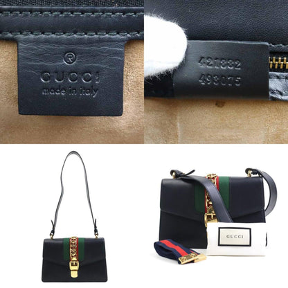 Gucci Sylvie, Black, Leather, shoulder