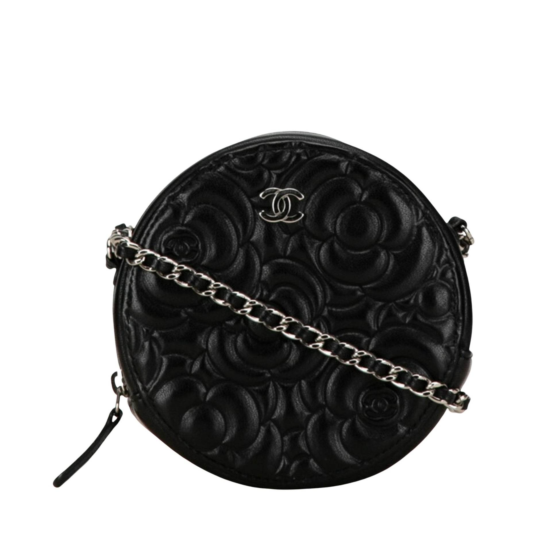 Chanel Camellia, Black, Leather, shoulder