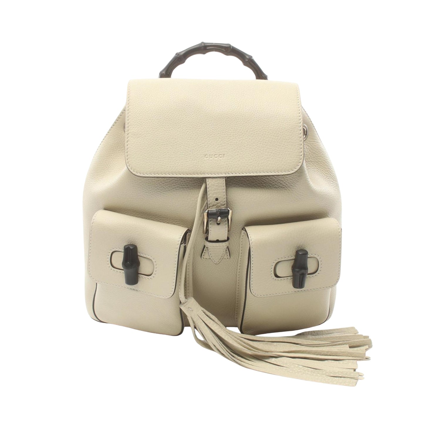 Gucci Bamboo, White, Leather, backpack