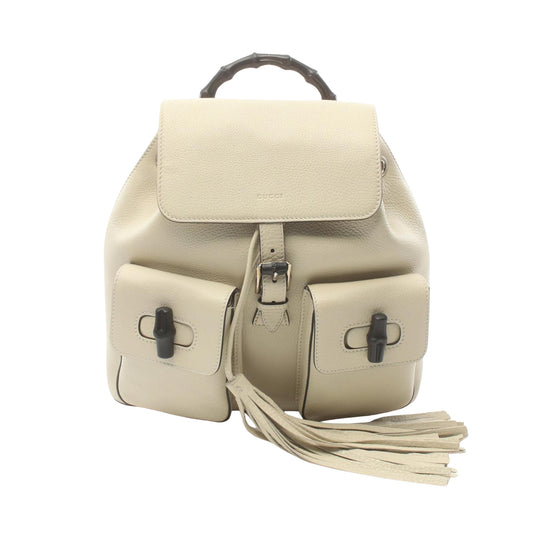 Gucci Bamboo, White, Leather, backpack