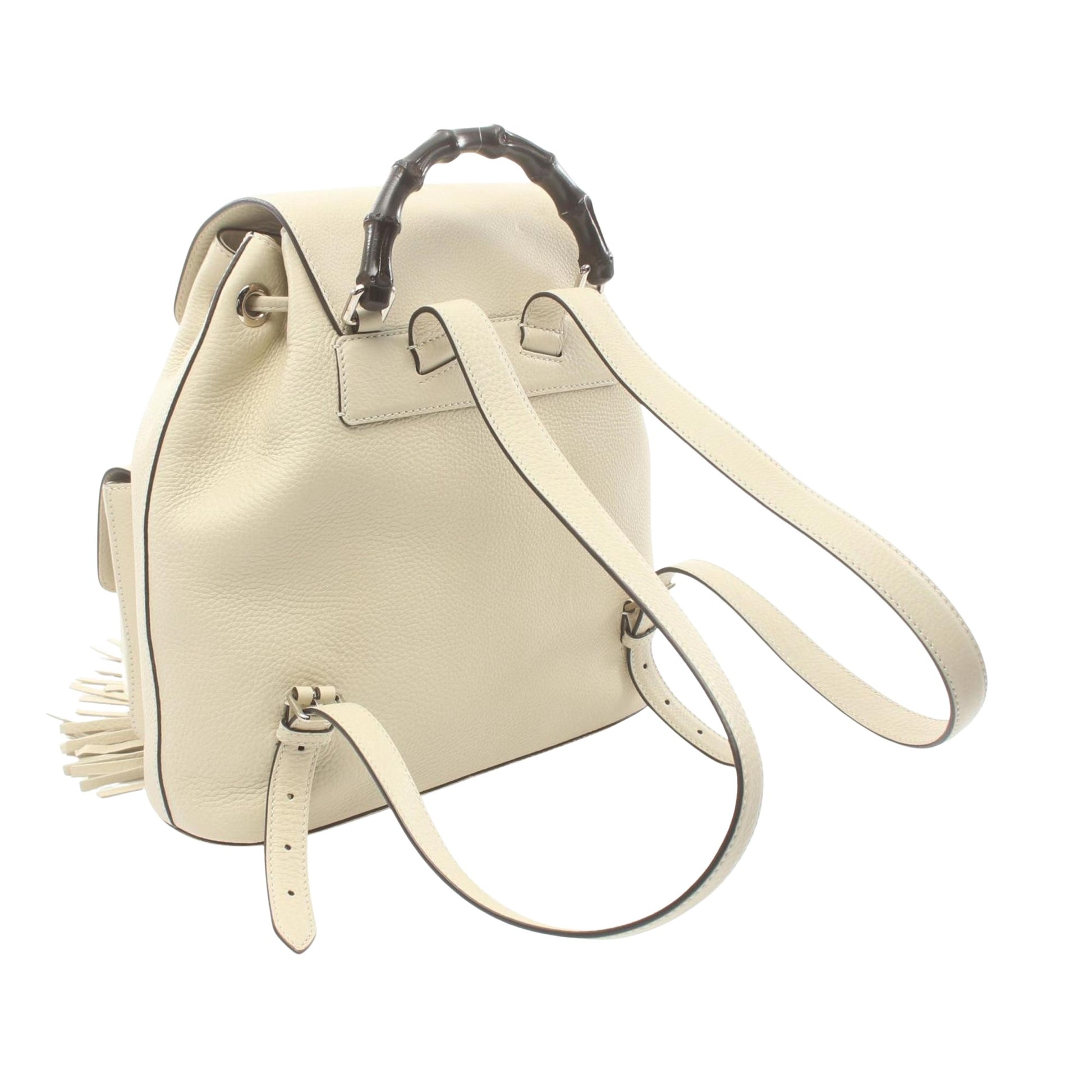 Gucci Bamboo, White, Leather, backpack