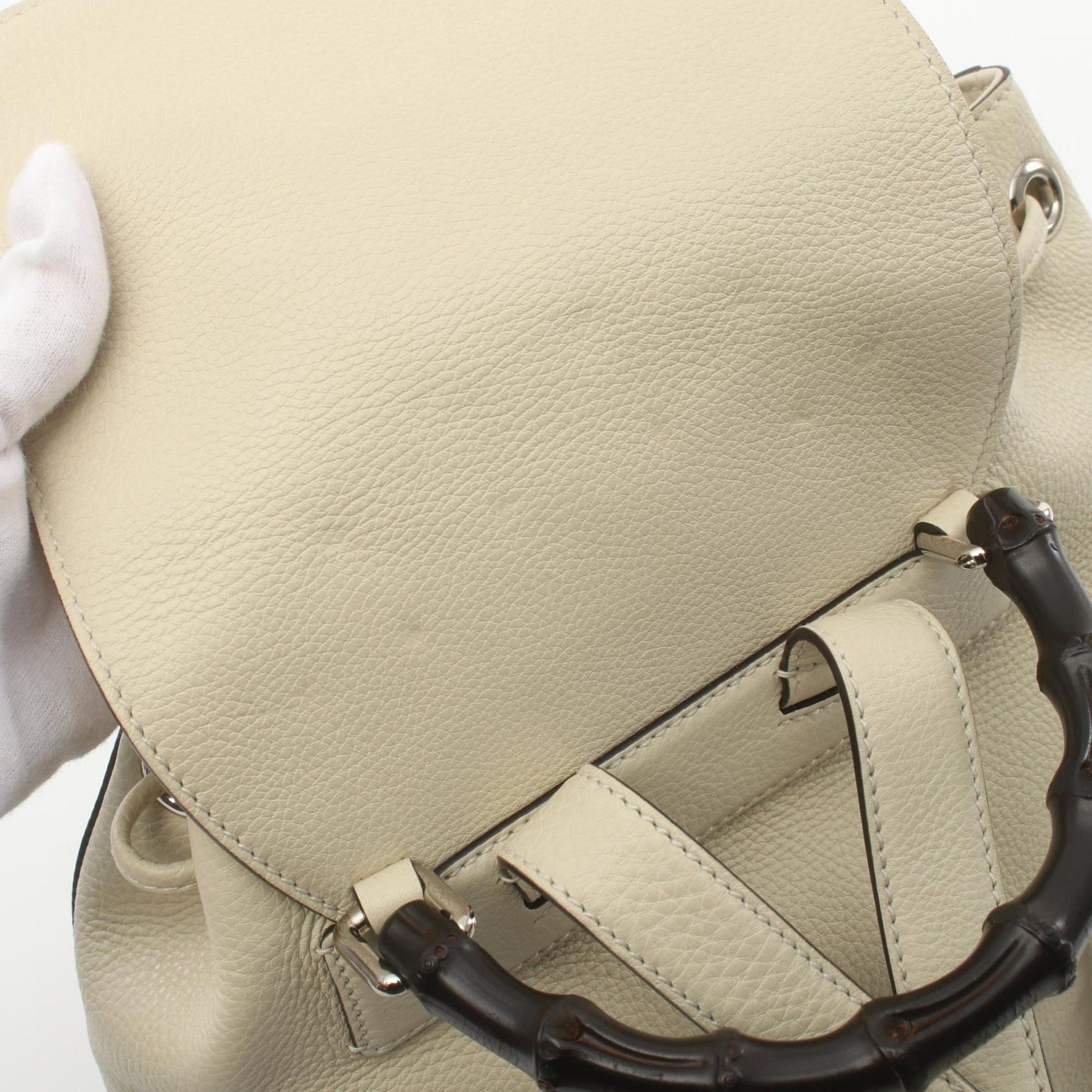 Gucci Bamboo, White, Leather, backpack