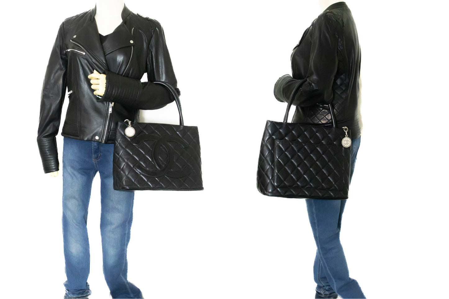 Chanel Medaillon, Black, Leather, tote