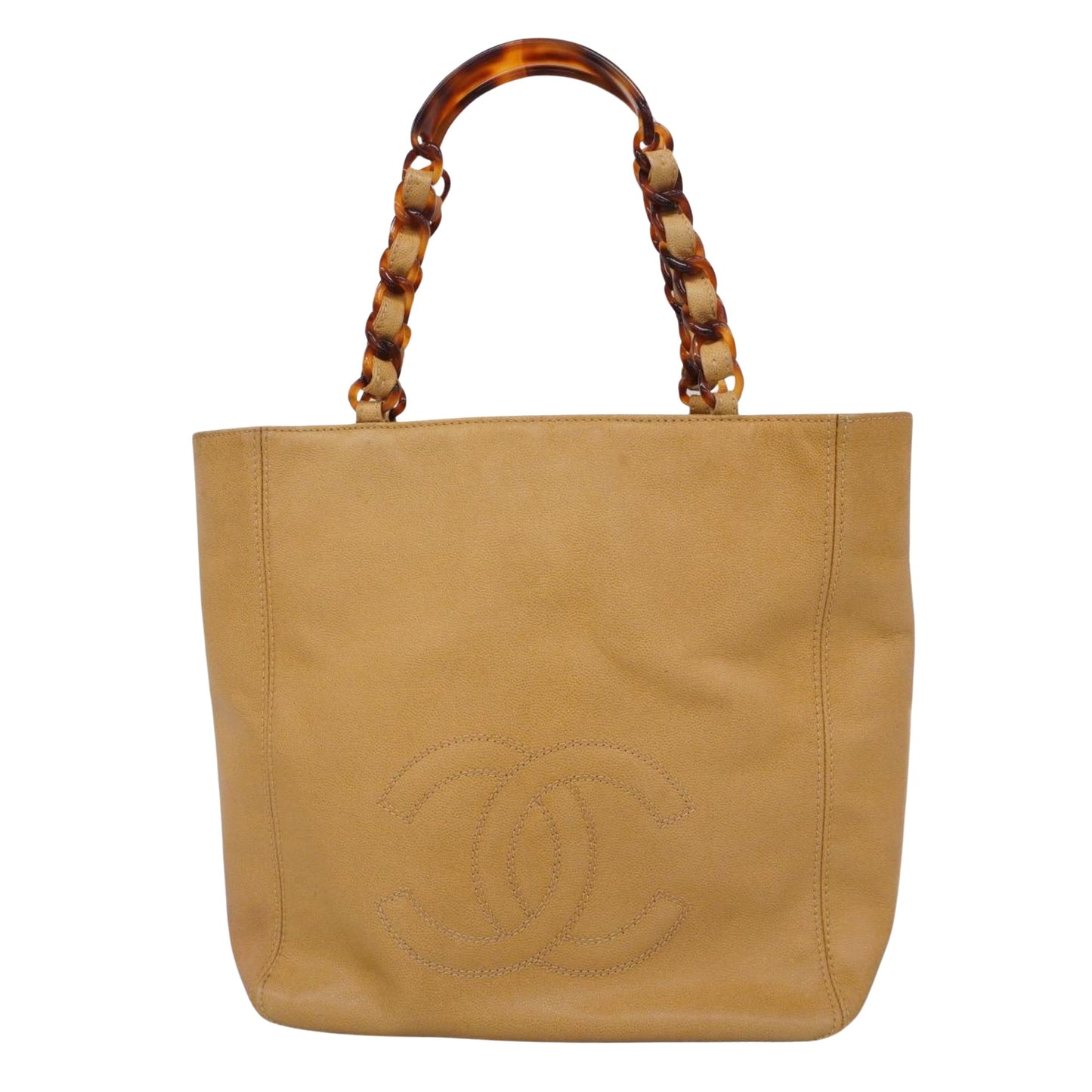 Chanel Logo CC, Beige, Leather, tote