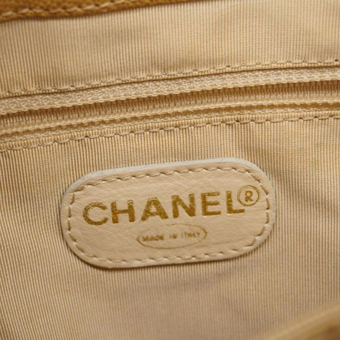 Chanel Logo CC, Beige, Leather, tote