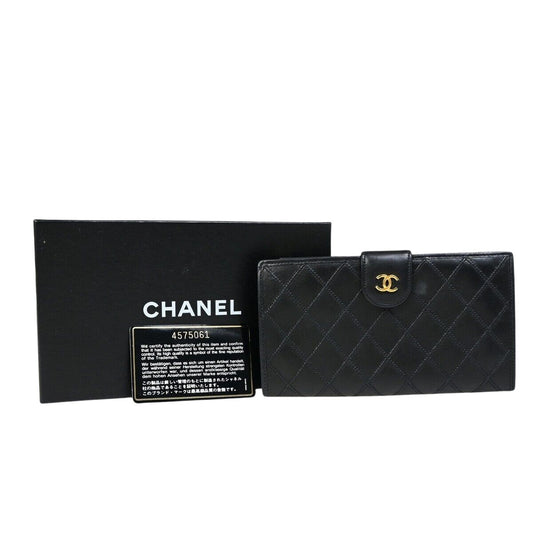 Chanel Coco Mark, Black, Leather, wallet