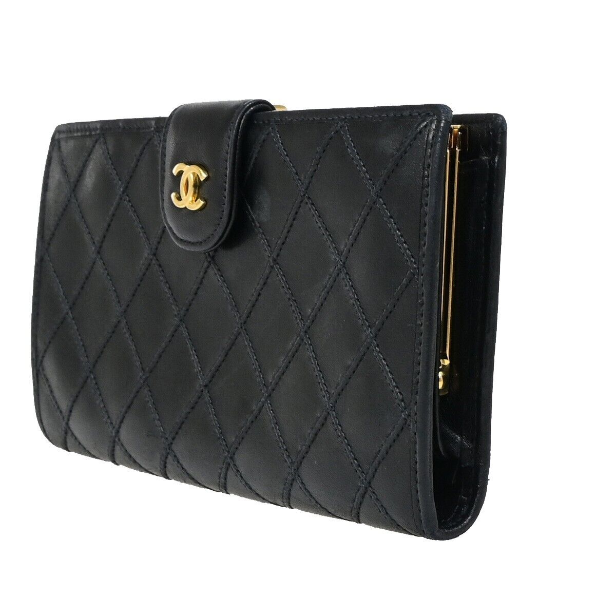 Chanel Coco Mark, Black, Leather, wallet