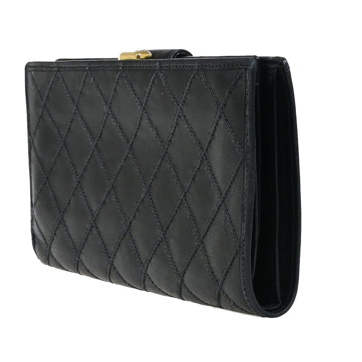 Chanel Coco Mark, Black, Leather, wallet