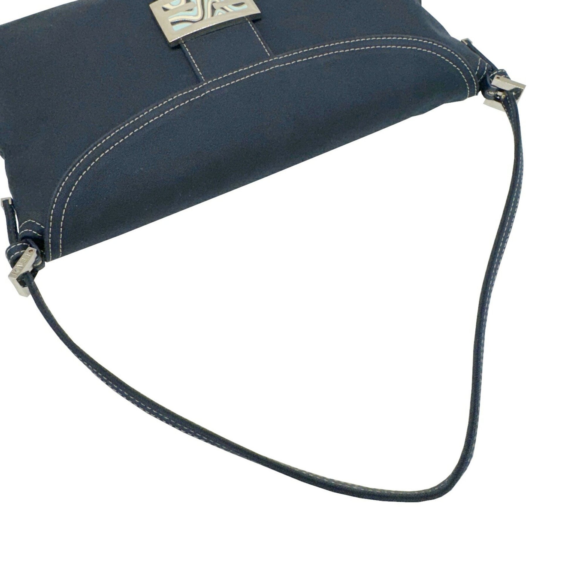 Fendi Mamma Baguette, Blue, Cotton, shoulder