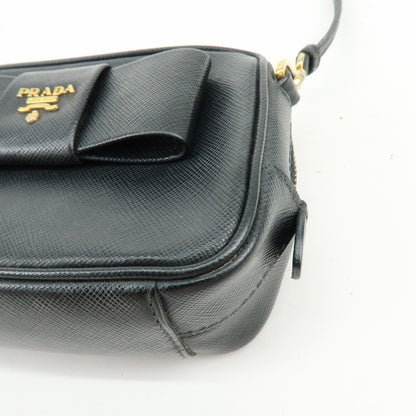 Prada Bow Camera Saffiano Leather, Black, Leather, Crossbody Bag