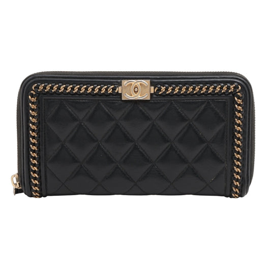 Chanel Boy, Black, Leather, wallet