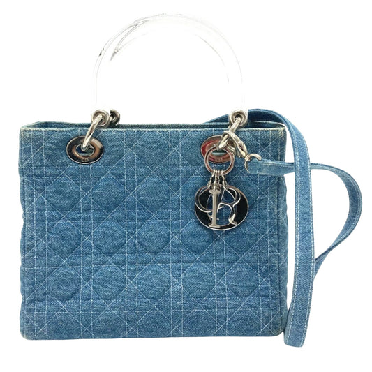 Dior Cannage Lady, Blue, Denim - Jeans, handbag