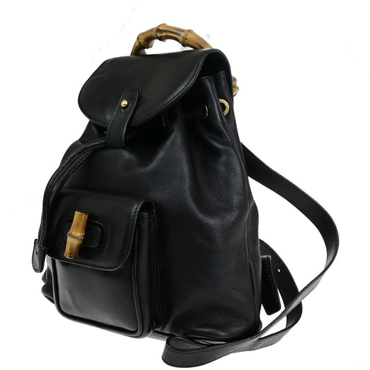 Gucci Bamboo, Black, Leather, backpack