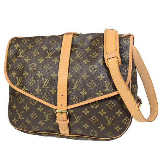 Louis Vuitton Saumur 35, Brown, Canvas, shoulder