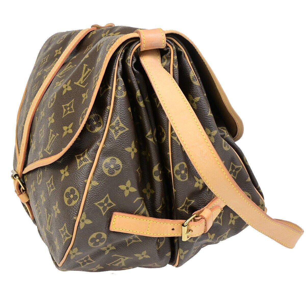 Louis Vuitton Saumur 35, Brown, Canvas, shoulder