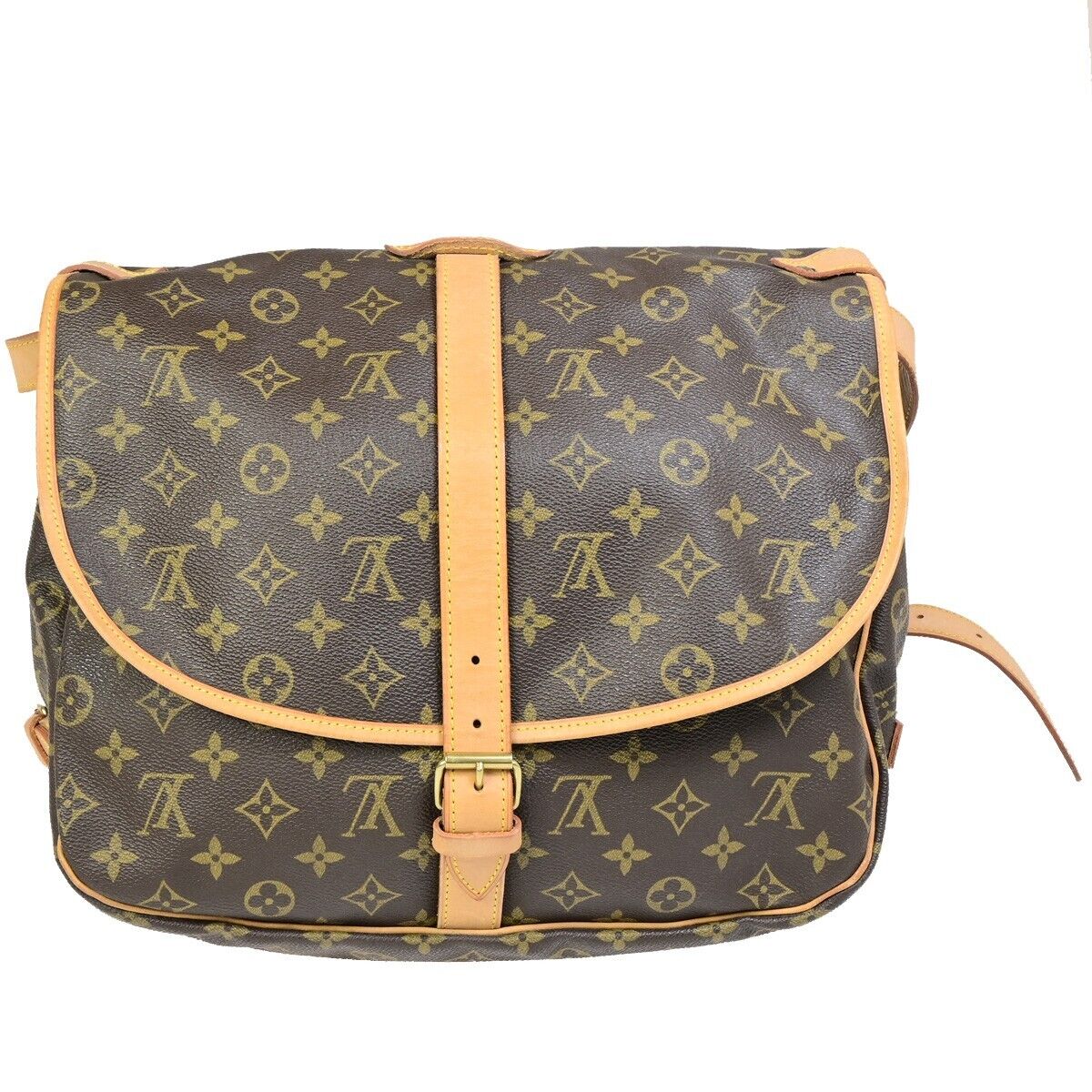 Louis Vuitton Saumur 35, Brown, Canvas, shoulder