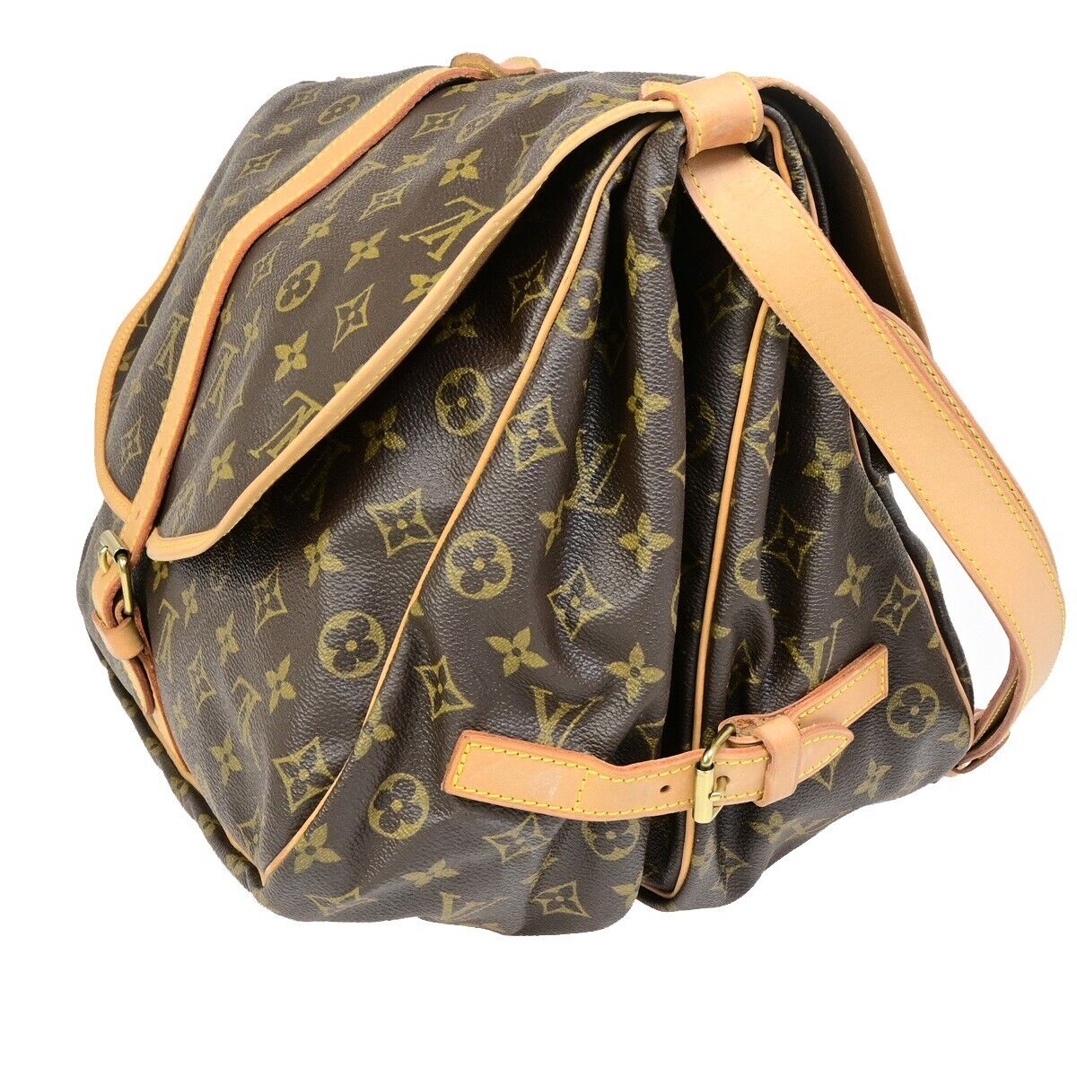 Louis Vuitton Saumur 35, Brown, Canvas, shoulder