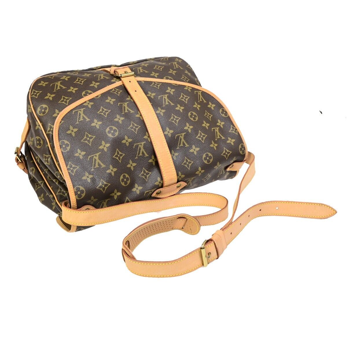 Louis Vuitton Saumur 35, Brown, Canvas, shoulder