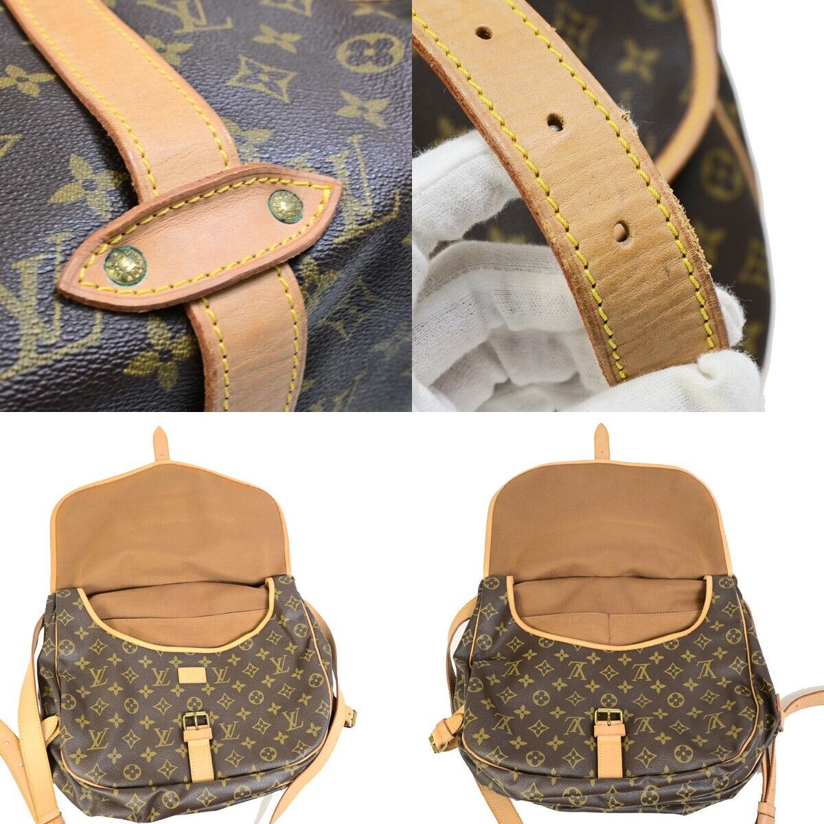 Louis Vuitton Saumur 35, Brown, Canvas, shoulder