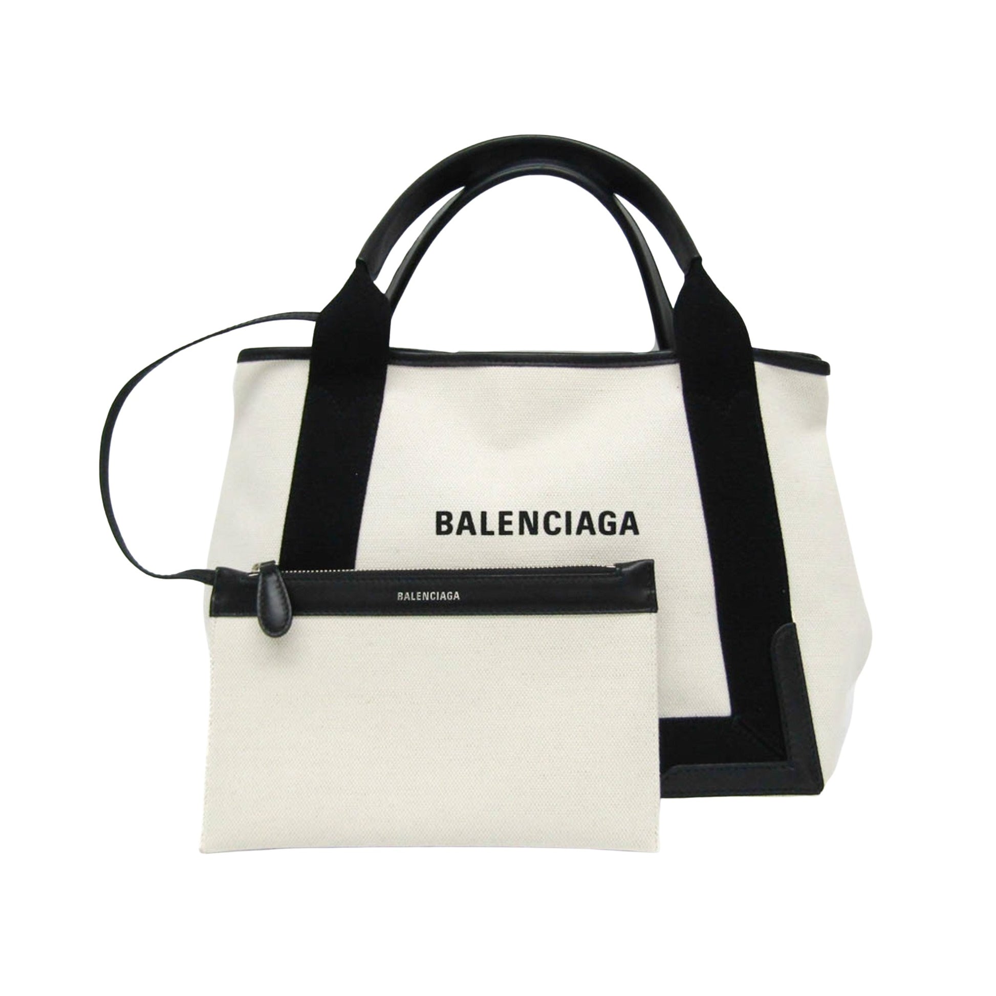 Balenciaga Navy Cabas, White, Canvas, handbag