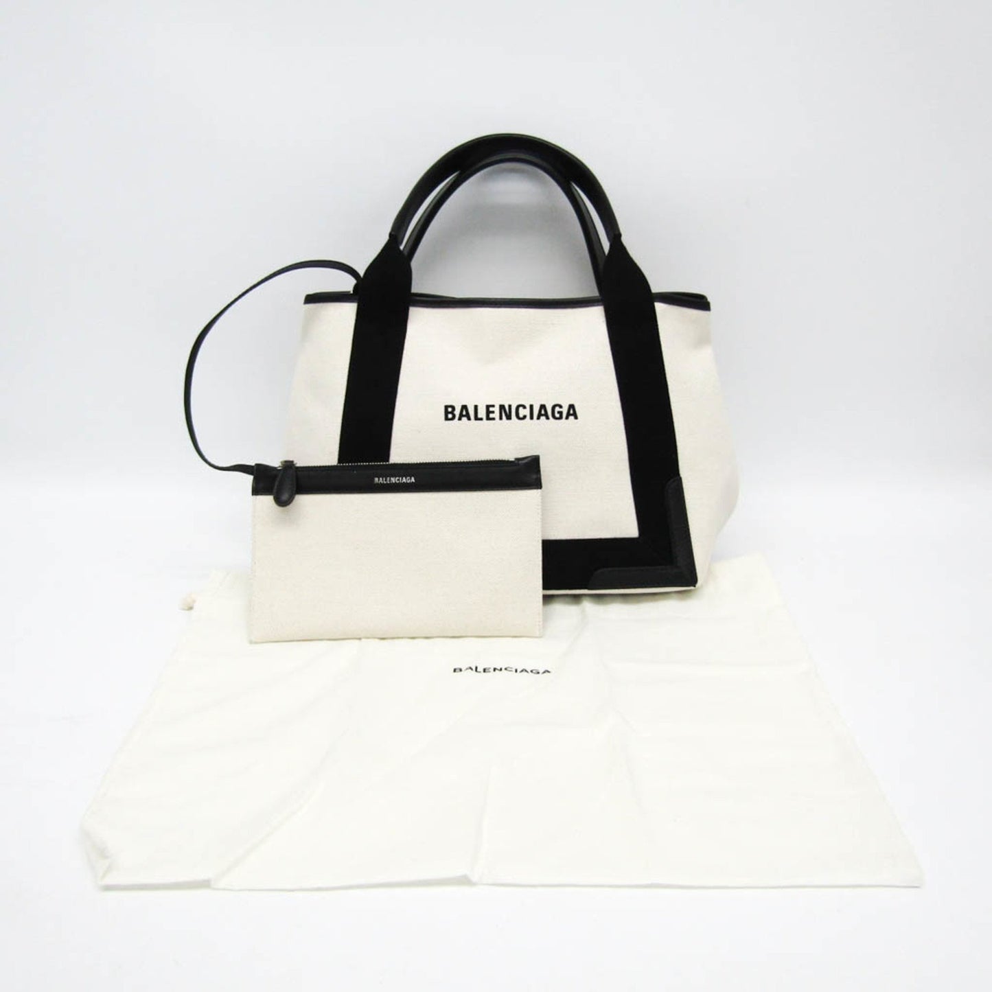 Balenciaga Navy Cabas, White, Canvas, handbag