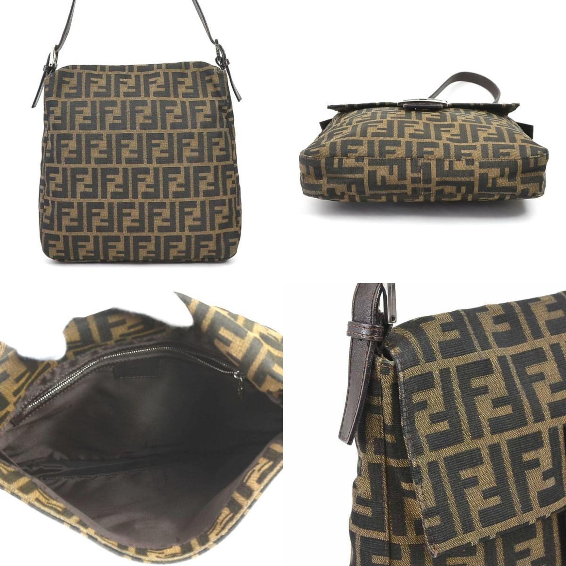 Fendi Zucchino, Brown, Canvas, shoulder