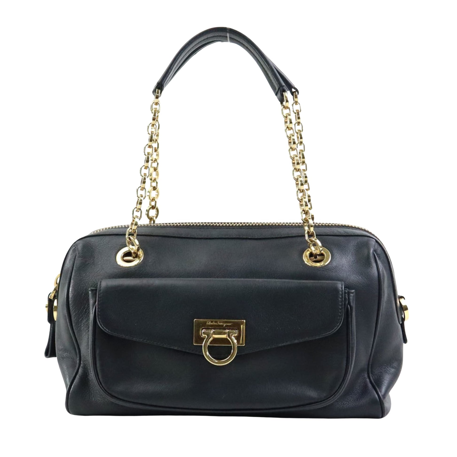 Salvatore Ferragamo, Black, Leather, handbag