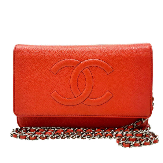 Chanel Logo CC, Orange, Leather, shoulder