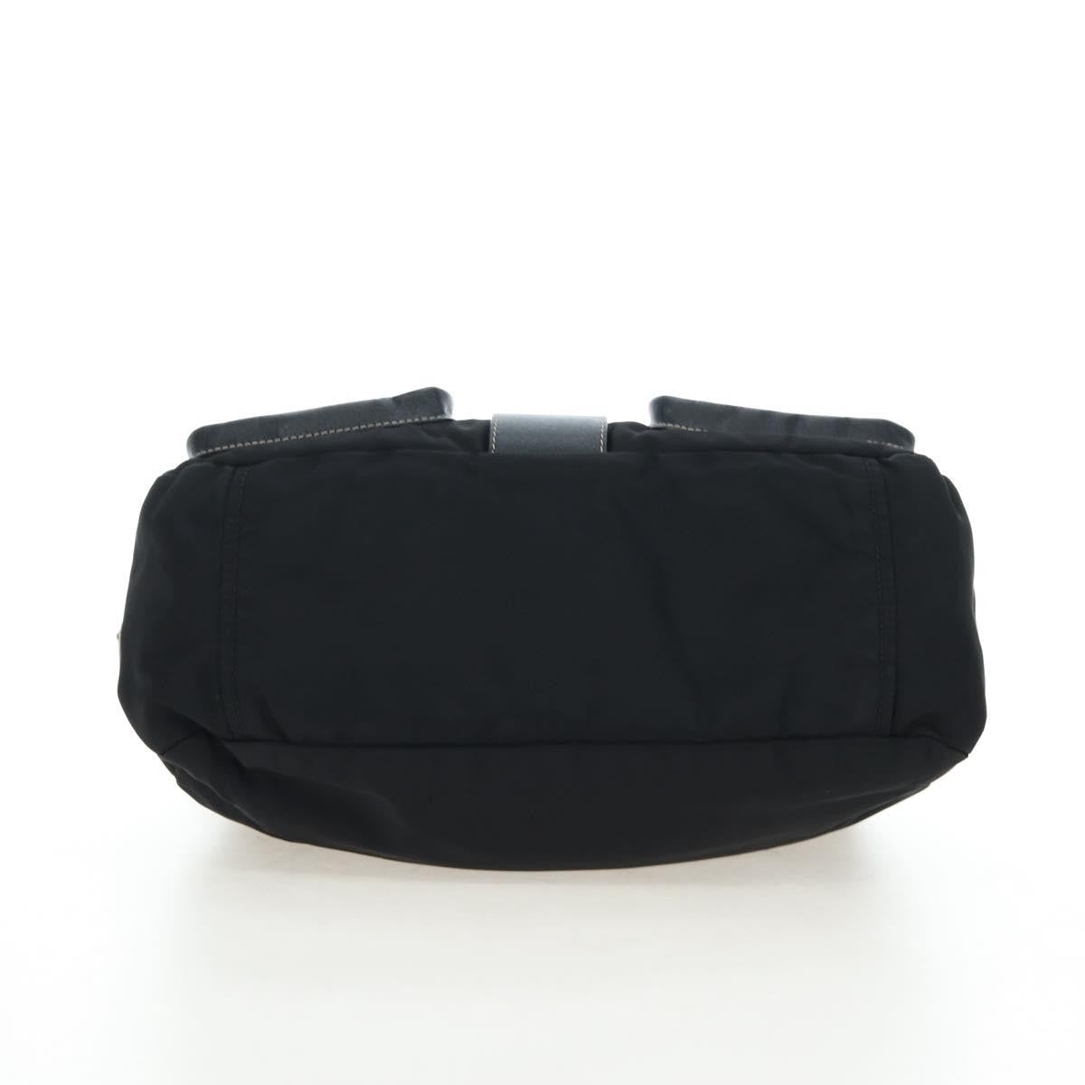 Prada Double Pocket Buckle Flap Tessuto and Leather, Black, Nylon, Handbag