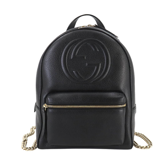 Gucci Interlocking G, Black, Leather, backpack