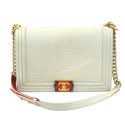 Chanel Boy, White, Leather, shopper