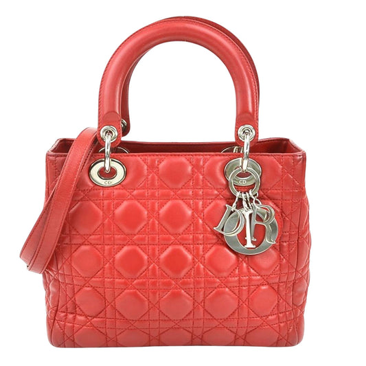 Dior Lady Dior, Red, Leather, handbag