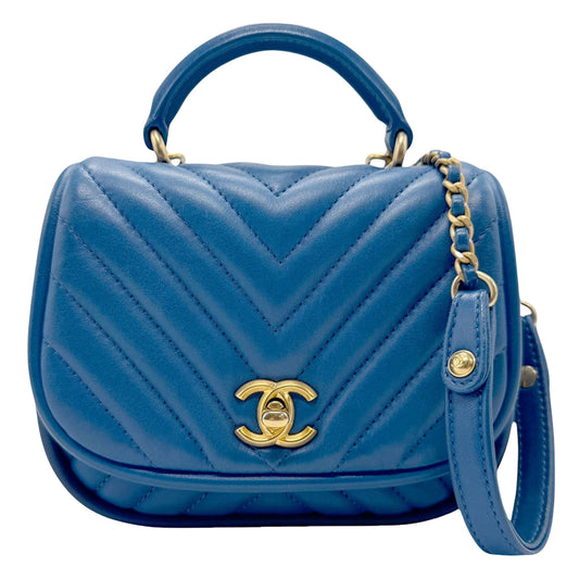 Chanel Chevron, Blue, Leather, handbag