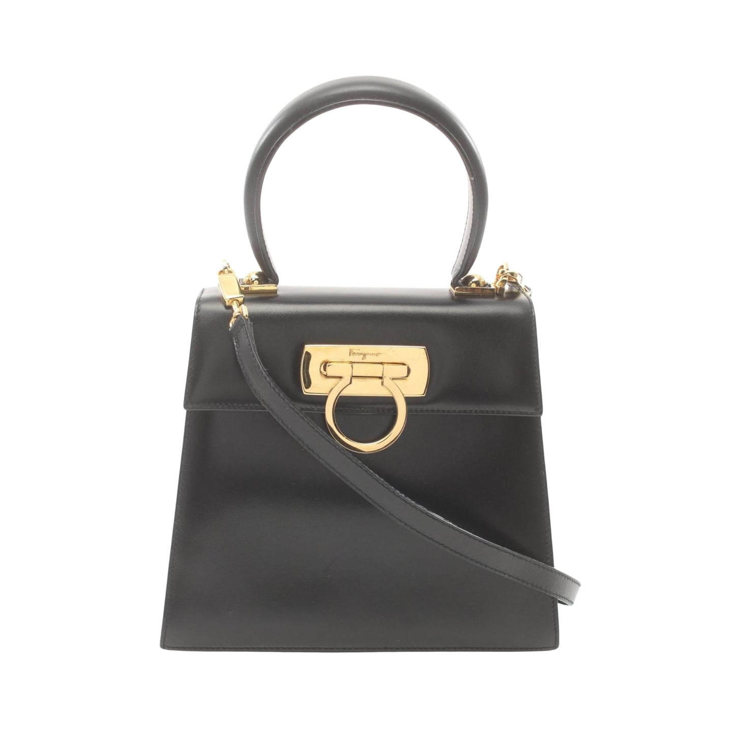 Salvatore Ferragamo Gancini, Black, Leather, handbag