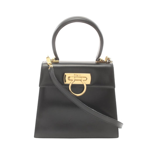 Salvatore Ferragamo Gancini, Black, Leather, handbag