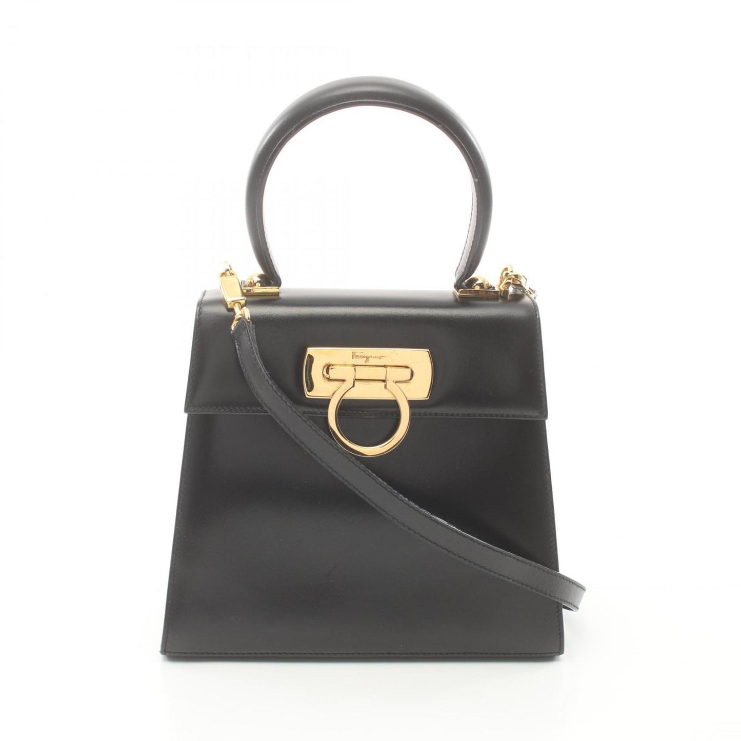 Salvatore Ferragamo Gancini, Black, Leather, handbag