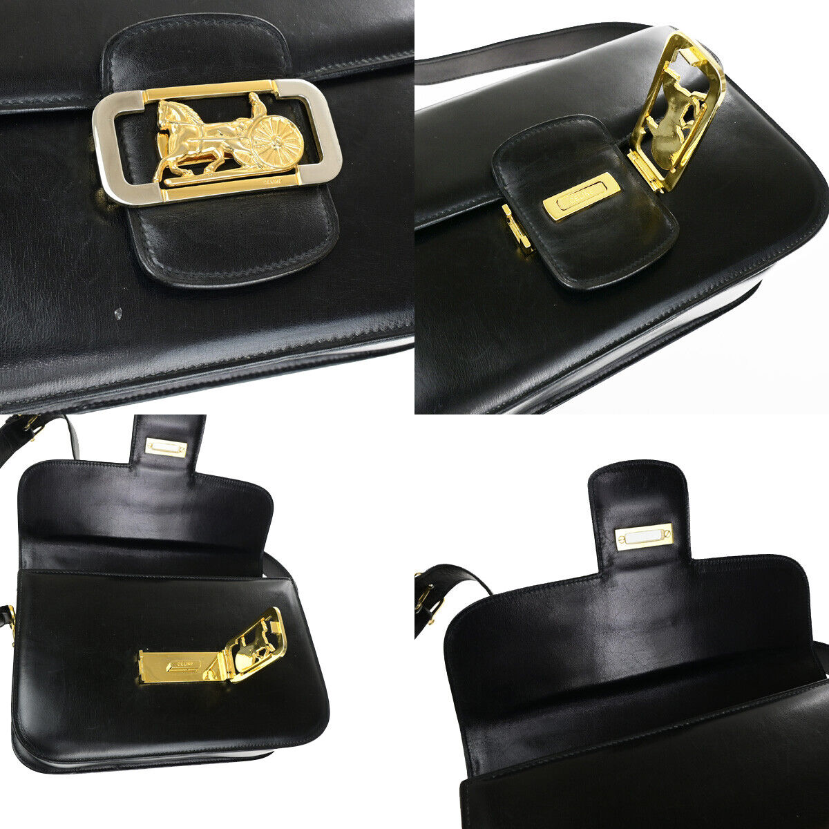 Céline Horse carriage, Black, Leather, handbag