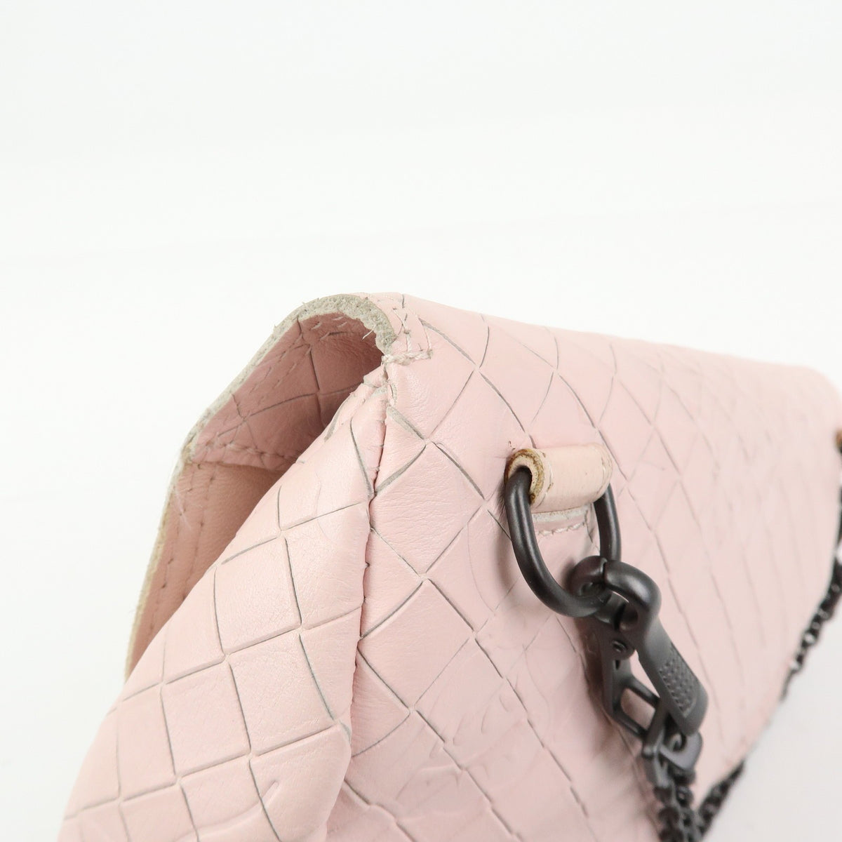 Bottega Veneta Expandable Chain Embossed Intrecciato Nappa, Pink, Leather, Crossbody Bag