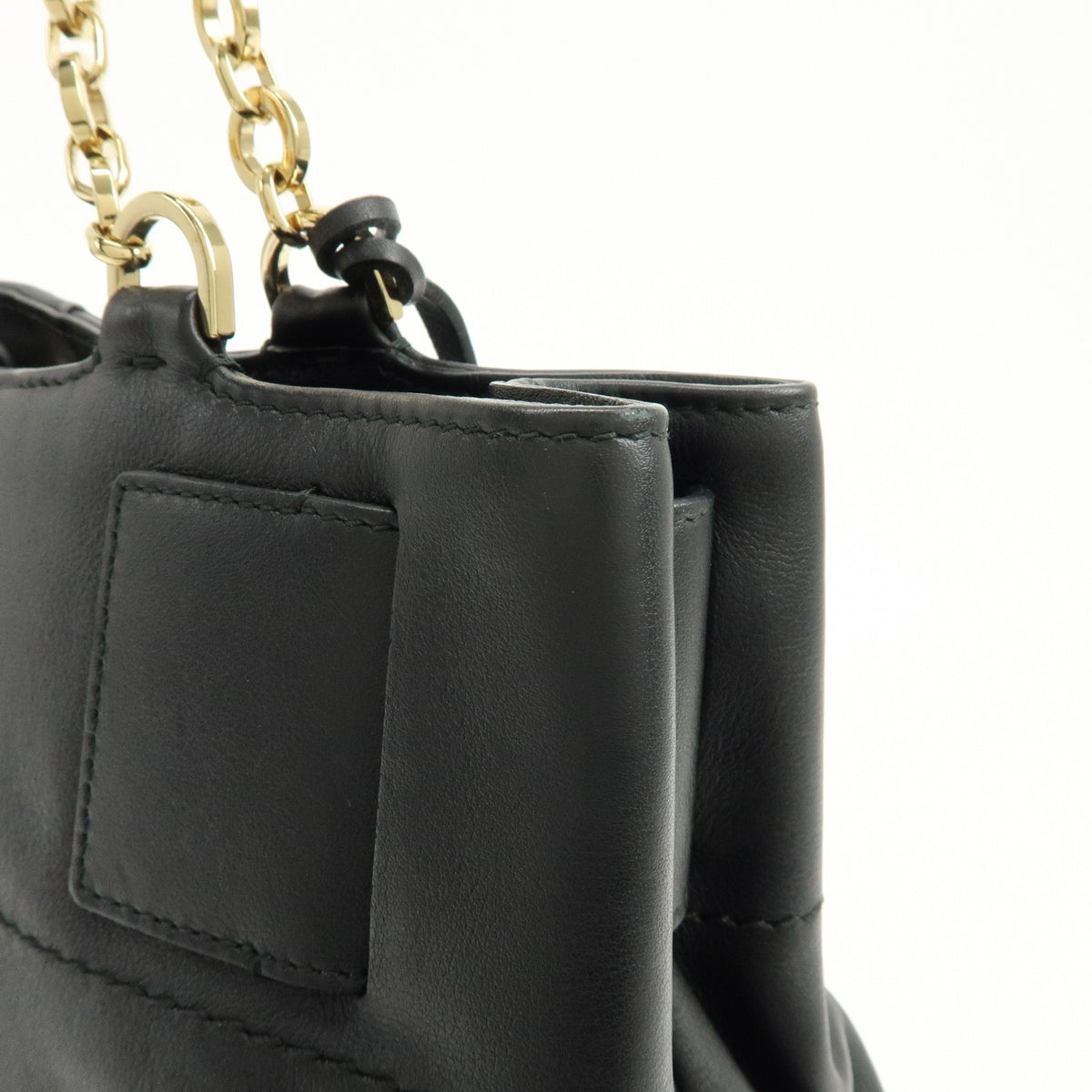 Salvatore Ferragamo W Chain Leather, Black, Leather, Tote Bag