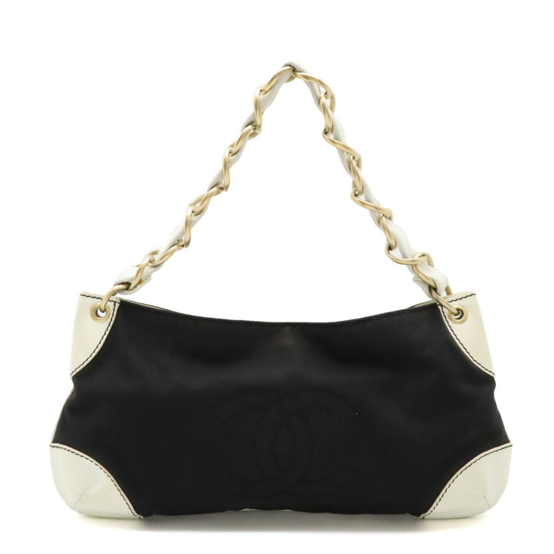 Chanel Logo CC, Black, Canvas, shoulder