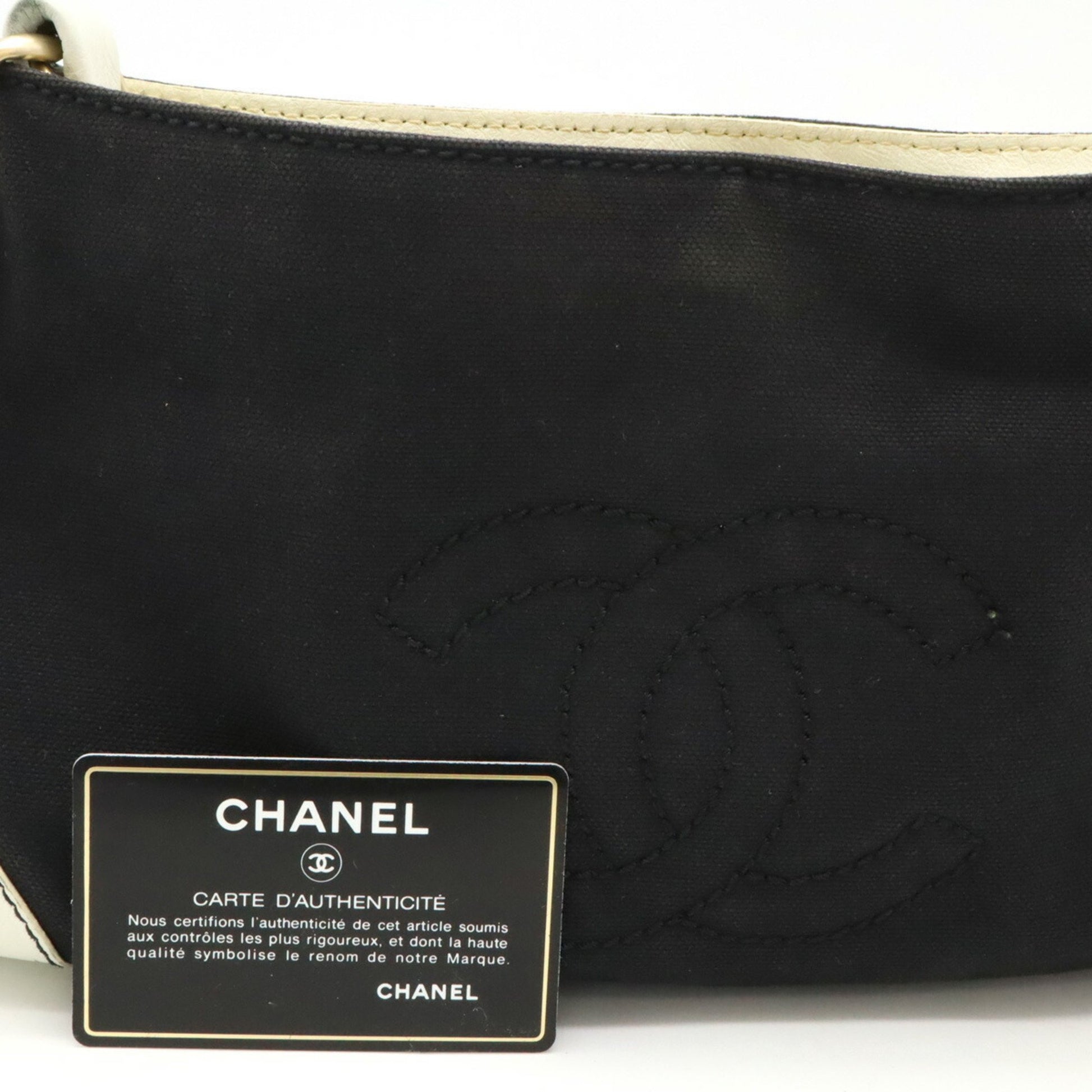 Chanel Logo CC, Black, Canvas, shoulder